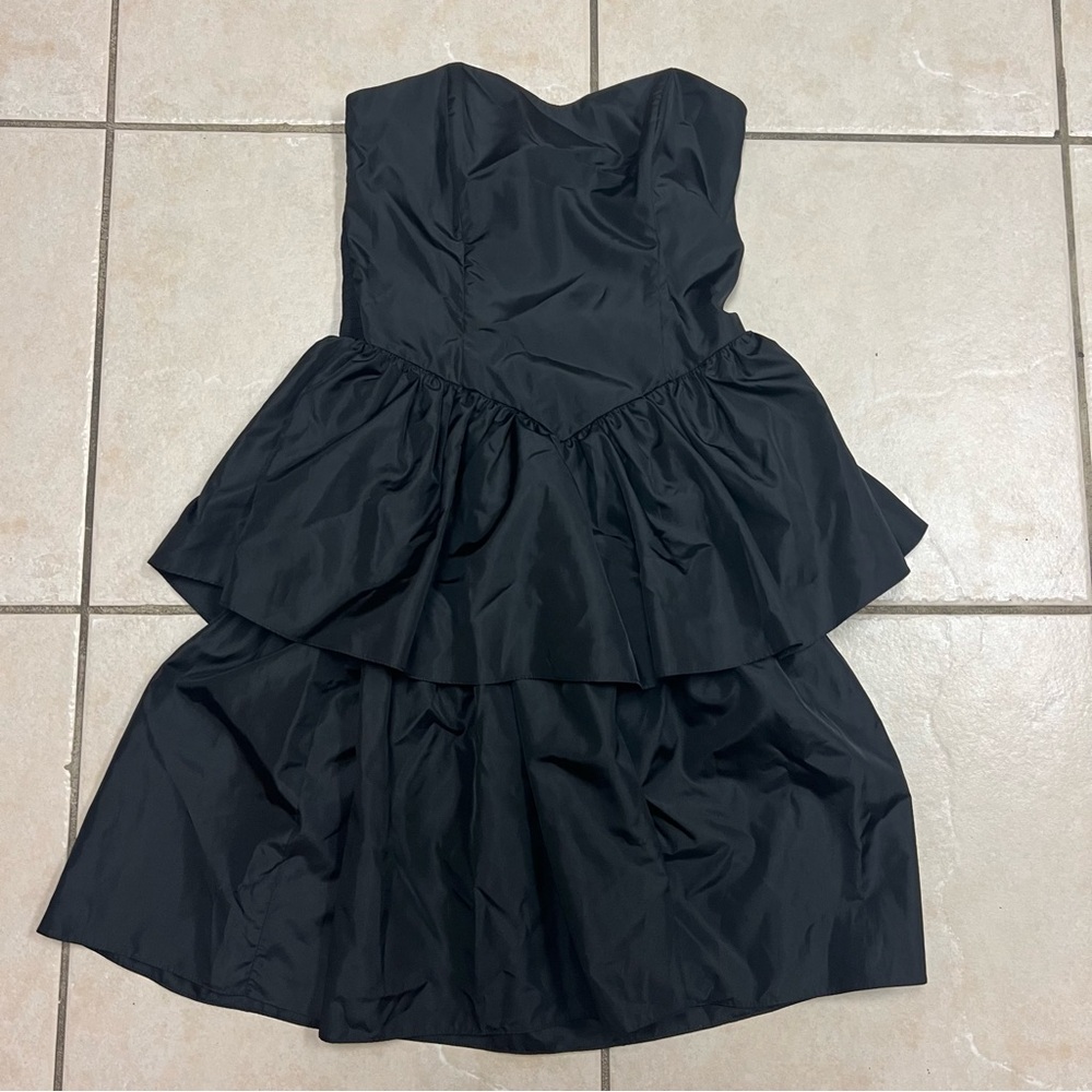 Jennifer Moore Black Tiered Vintage Prom Dress Whimsigoth 80s Made in USA